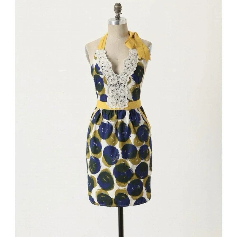 NWT‎ Anthropologie Halter Dress with Lace Trim and Polka Dot Pattern